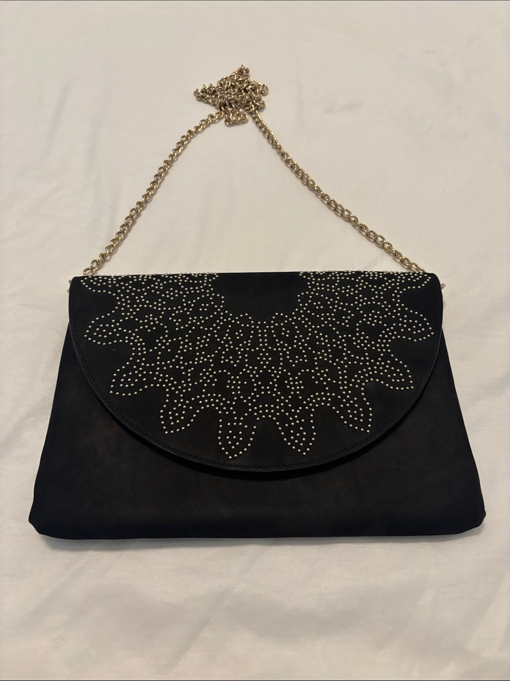 Elaine Turner Black Nubuck Leather Studded Chain Evening Envelope Clutch Bag
